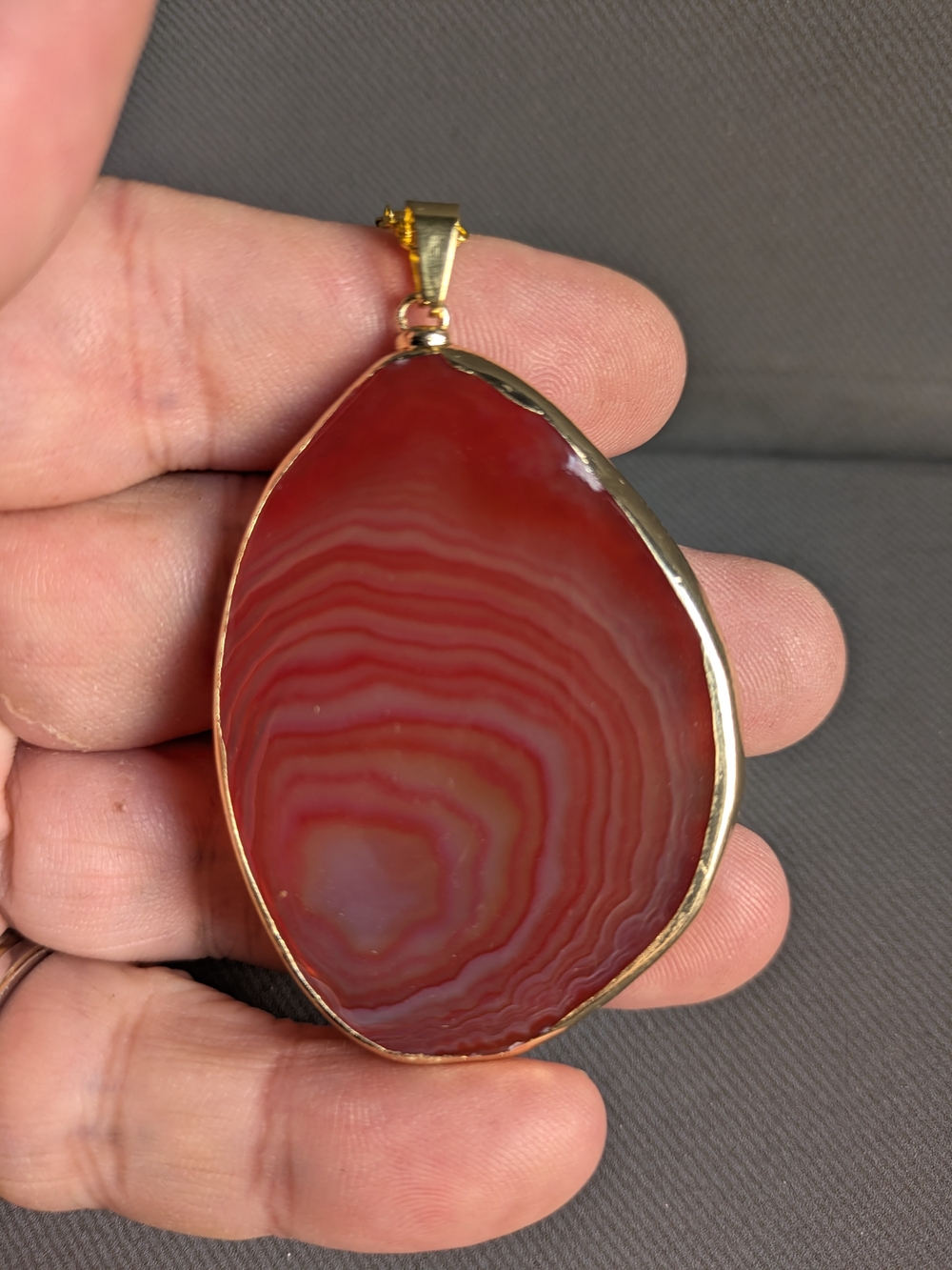 Gold-Trim Red Agate Teardrop Pendant Necklace - Women's Jewelry